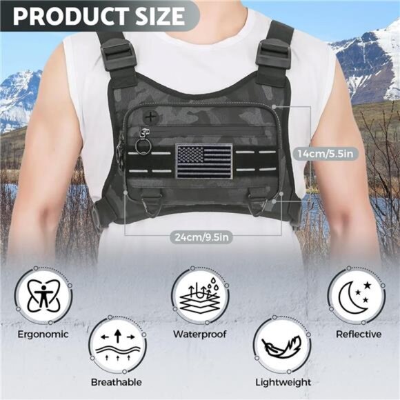 Sports Chest Bag For Men Women, Water Resistant Lightweight Front Chest Pack - Picture 5 of 7